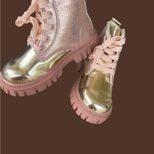 Metallic Pink Ankle Boots